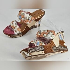 NEW KENZIE Janie Patchwork Fabric Wedge PLATFORM Sandals Open Toe Retro Sz 7.5 M